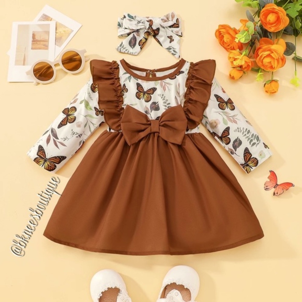 Babygirl Boutique Beautiful Butterfly Ruffle Twirl Bow 2pc. Dress Set